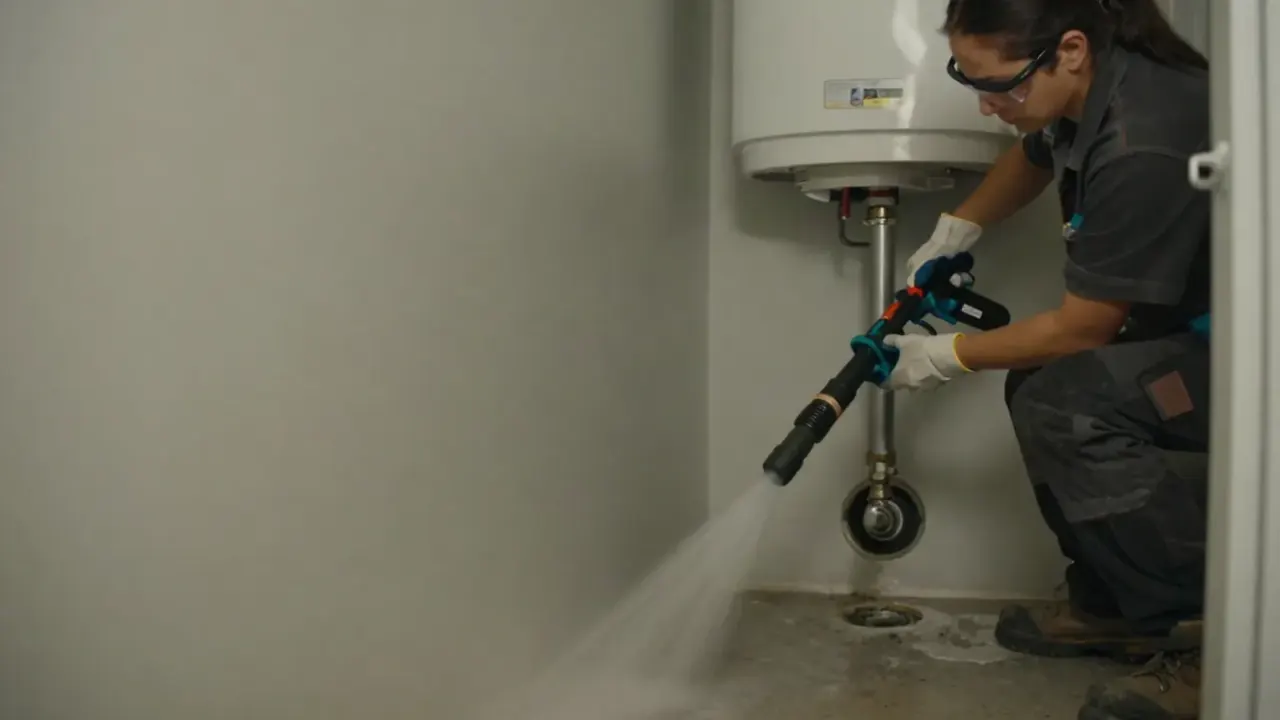 Drain Cleaning in Carrollton: detail shot of a hydro-jetting nozzle spraying high-pressure water inside a clear pipe